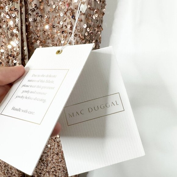 NWT Mac Duggal V-Neck High Slit Sequined Wrap Gown 16 Copper #8058 - Picture 9 of 11